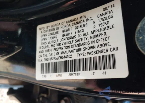 2014 Honda Civic Lx from USA, damaged, VIN 2HGFB2F59EH544102